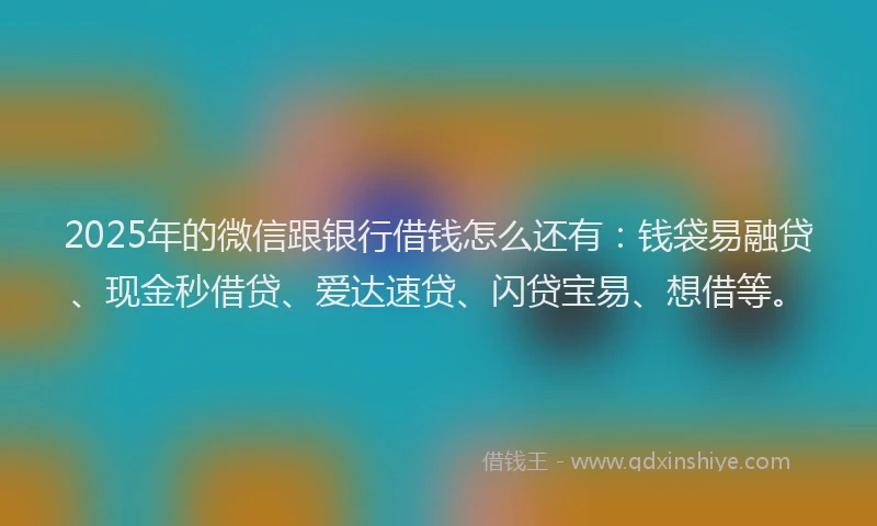 2025年的微信跟银行借钱怎么还有：钱袋易融贷、现金秒借贷、爱达速贷、闪贷宝易、想借等。