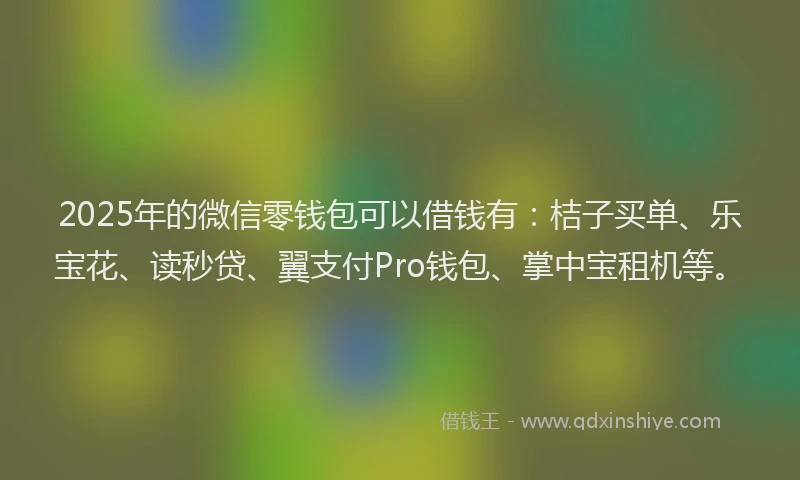 2025年的微信零钱包可以借钱有：桔子买单、乐宝花、读秒贷、翼支付Pro钱包、掌中宝租机等。