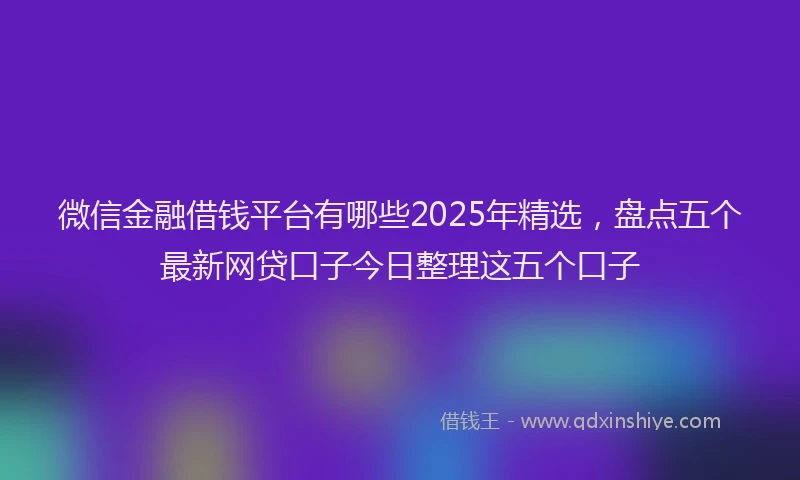 微信金融借钱平台有哪些2025年精选，盘点五个最新网贷口子今日整理这五个口子