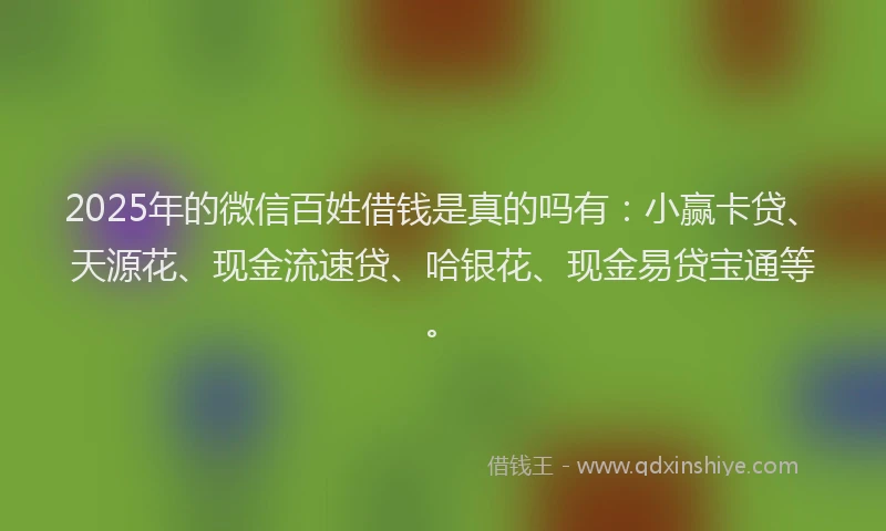 2025年的微信百姓借钱是真的吗有：小赢卡贷、天源花、现金流速贷、哈银花、现金易贷宝通等。