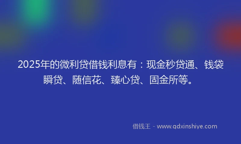2025年的微利贷借钱利息有：现金秒贷通、钱袋瞬贷、随信花、臻心贷、固金所等。