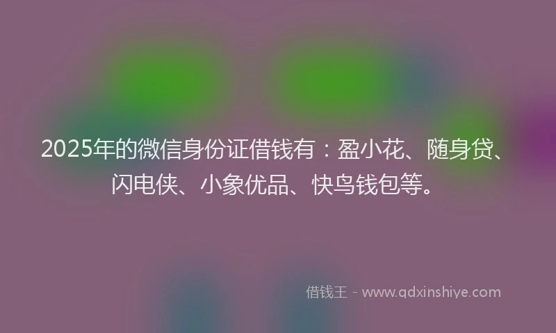 2025年的微信身份证借钱有：盈小花、随身贷、闪电侠、小象优品、快鸟钱包等。