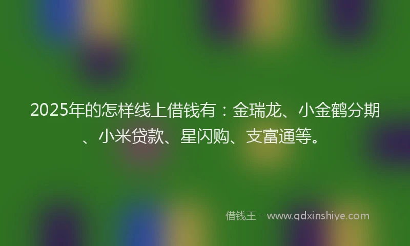 2025年的怎样线上借钱有：金瑞龙、小金鹤分期、小米贷款、星闪购、支富通等。