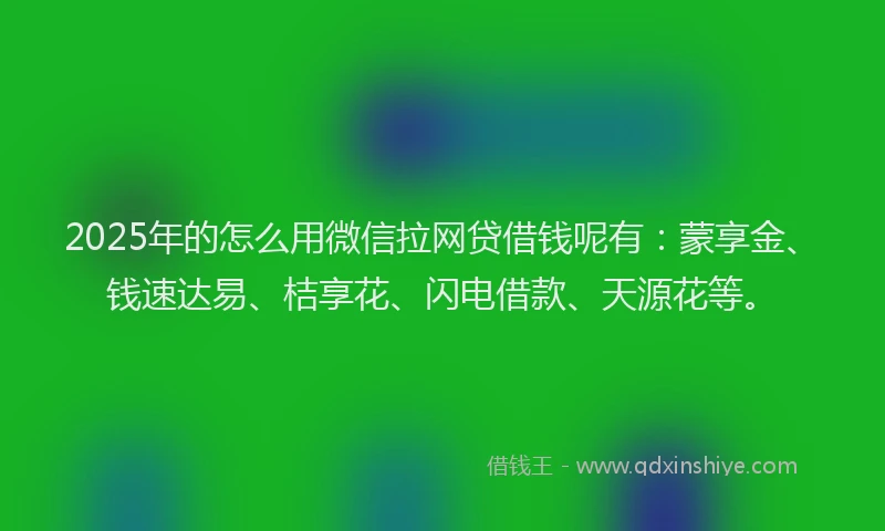 2025年的怎么用微信拉网贷借钱呢有：蒙享金、钱速达易、桔享花、闪电借款、天源花等。