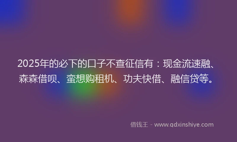 2025年的必下的口子不查征信有：现金流速融、森森借呗、蛮想购租机、功夫快借、融信贷等。