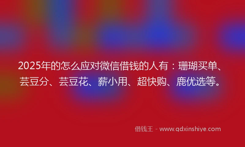 2025年的怎么应对微信借钱的人有：珊瑚买单、芸豆分、芸豆花、薪小用、超快购、鹿优选等。
