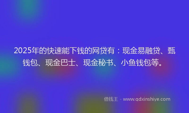 2025年的快速能下钱的网贷有：现金易融贷、甄钱包、现金巴士、现金秘书、小鱼钱包等。