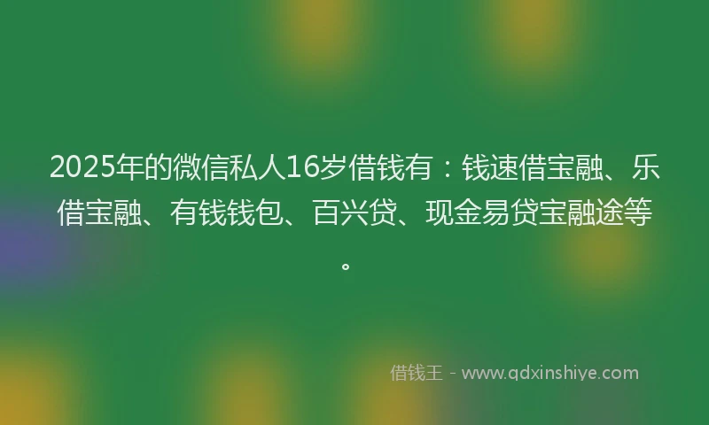 2025年的微信私人16岁借钱有：钱速借宝融、乐借宝融、有钱钱包、百兴贷、现金易贷宝融途等。