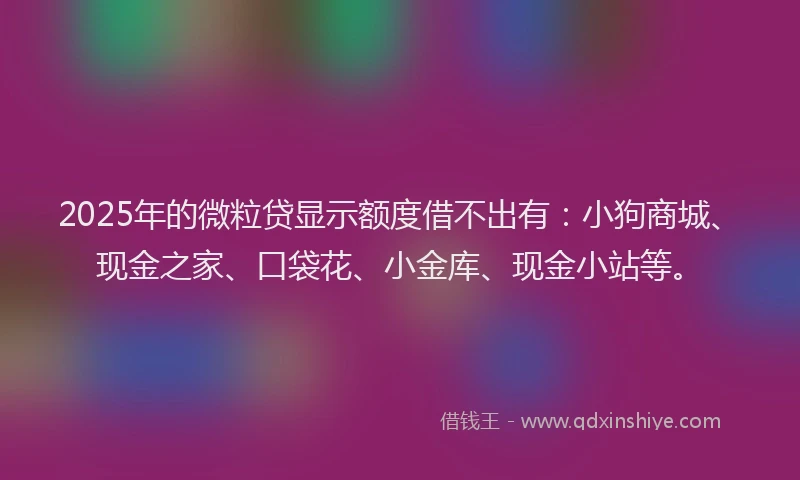 2025年的微粒贷显示额度借不出有：小狗商城、现金之家、口袋花、小金库、现金小站等。