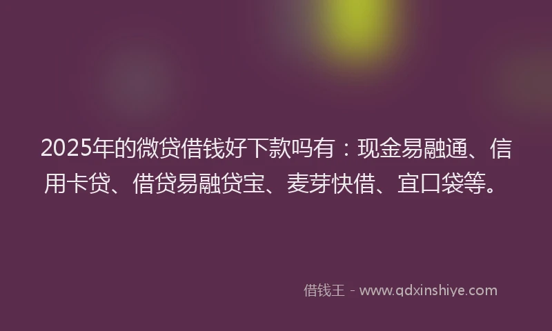 2025年的微贷借钱好下款吗有：现金易融通、信用卡贷、借贷易融贷宝、麦芽快借、宜口袋等。