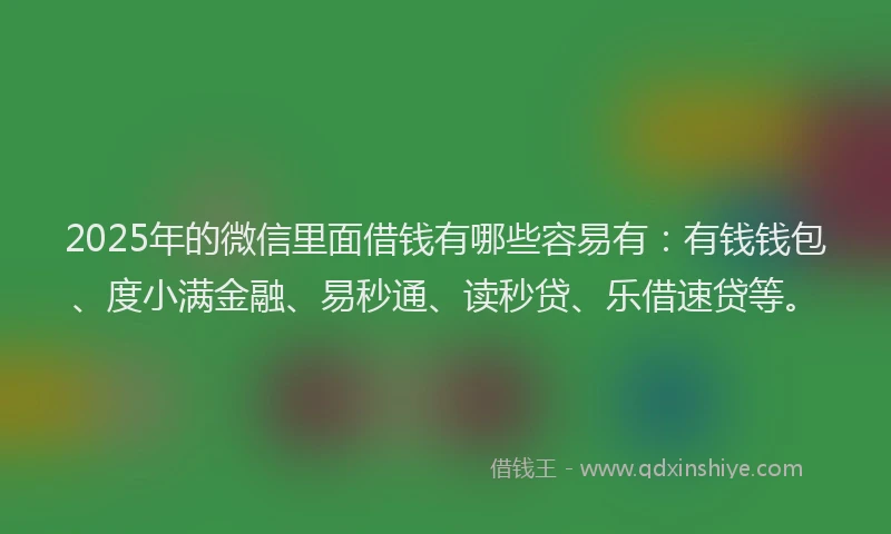 2025年的微信里面借钱有哪些容易有：有钱钱包、度小满金融、易秒通、读秒贷、乐借速贷等。