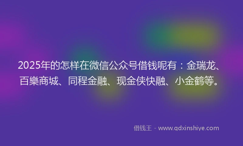 2025年的怎样在微信公众号借钱呢有：金瑞龙、百樂商城、同程金融、现金侠快融、小金鹤等。