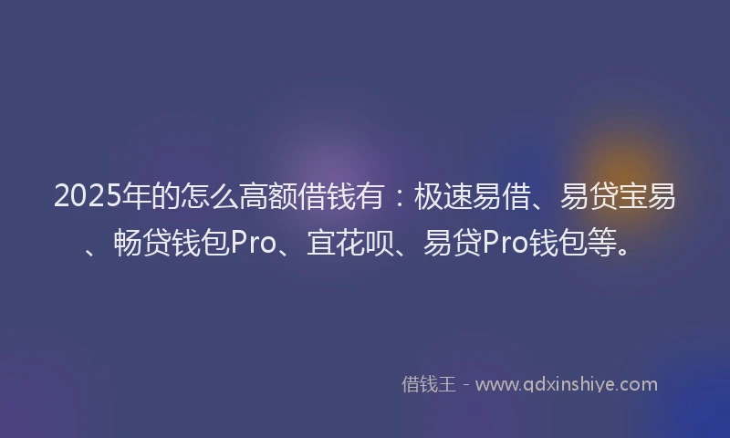 2025年的怎么高额借钱有：极速易借、易贷宝易、畅贷钱包Pro、宜花呗、易贷Pro钱包等。