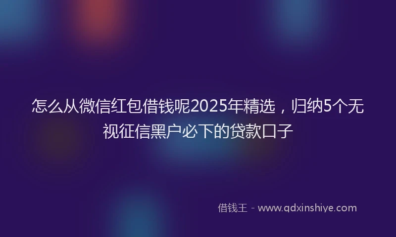 怎么从微信红包借钱呢2025年精选，归纳5个无视征信黑户必下的贷款口子