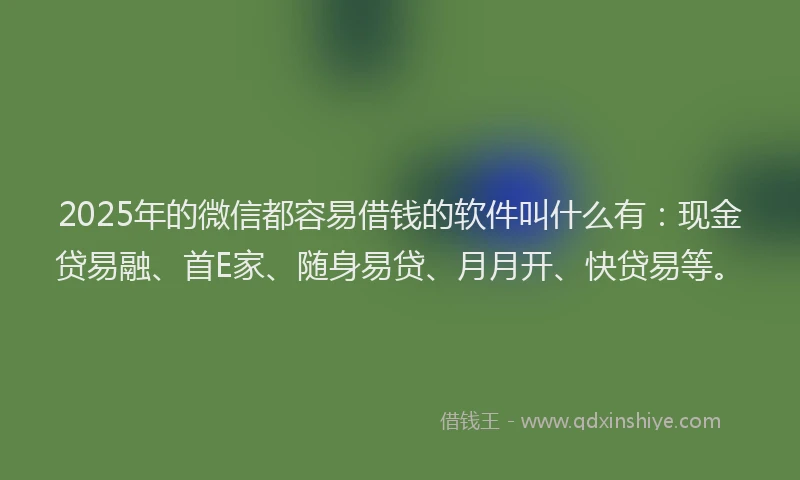 2025年的微信都容易借钱的软件叫什么有：现金贷易融、首E家、随身易贷、月月开、快贷易等。