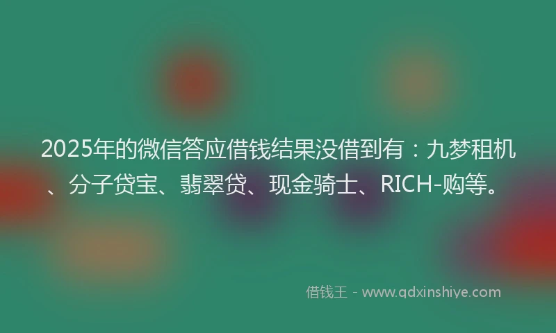 2025年的微信答应借钱结果没借到有：九梦租机、分子贷宝、翡翠贷、现金骑士、RICH-购等。