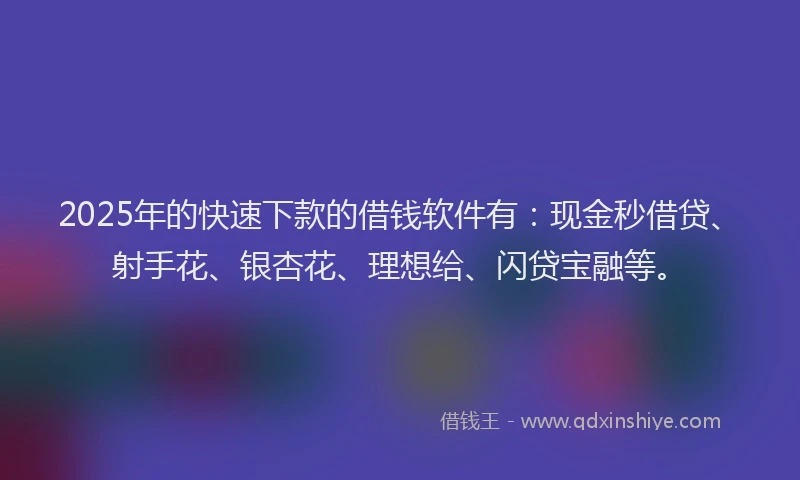 2025年的快速下款的借钱软件有：现金秒借贷、射手花、银杏花、理想给、闪贷宝融等。