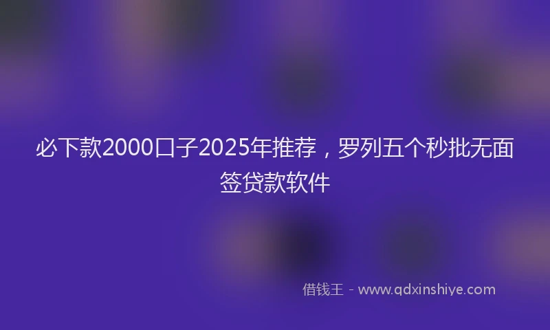 必下款2000口子2025年推荐，罗列五个秒批无面签贷款软件