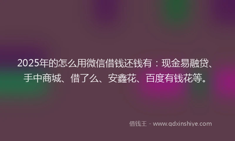 2025年的怎么用微信借钱还钱有：现金易融贷、手中商城、借了么、安鑫花、百度有钱花等。