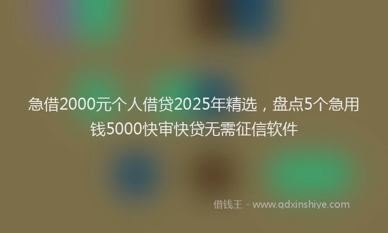 急借2000元个人借贷2025年精选，盘点5个急用钱5000快审快贷无需征信软件