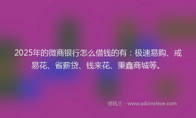 2025年的微商银行怎么借钱的有：极速易购、戒易花、省薪贷、钱来花、秉鑫商城等。