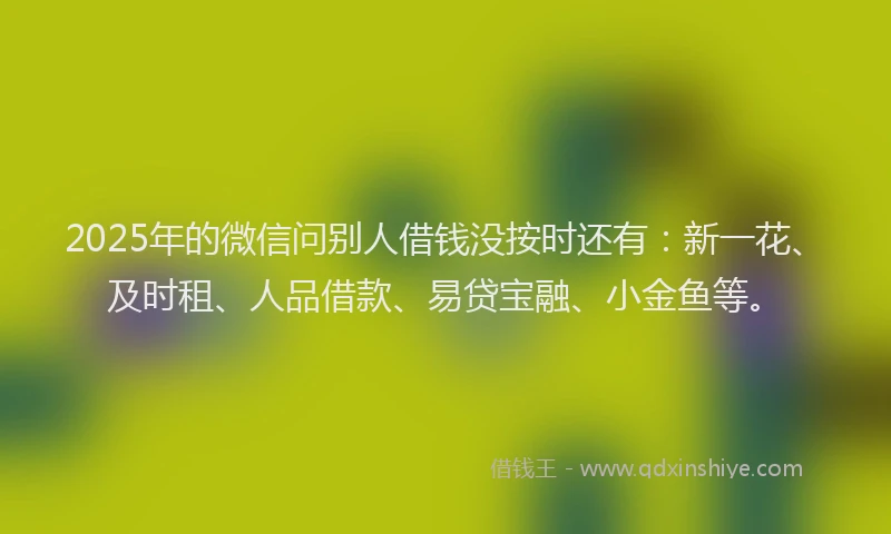 2025年的微信问别人借钱没按时还有：新一花、及时租、人品借款、易贷宝融、小金鱼等。