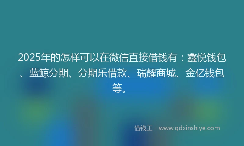 2025年的怎样可以在微信直接借钱有：鑫悦钱包、蓝鲸分期、分期乐借款、瑞耀商城、金亿钱包等。