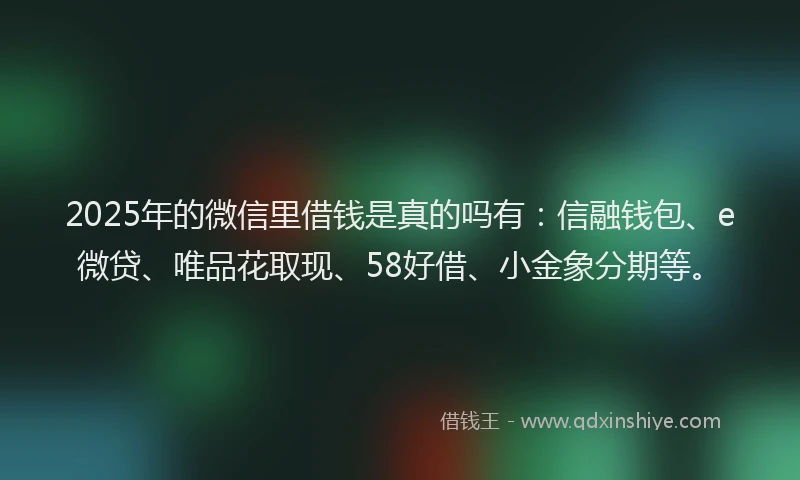 2025年的微信里借钱是真的吗有：信融钱包、e微贷、唯品花取现、58好借、小金象分期等。