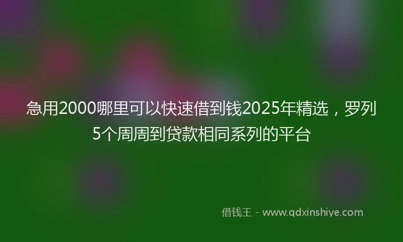 急用2000哪里可以快速借到钱2025年精选，罗列5个周周到贷款相同系列的平台
