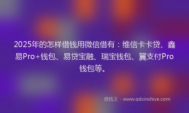 2025年的怎样借钱用微信借有：维信卡卡贷、鑫易Pro+钱包、易贷宝融、瑞宝钱包、翼支付Pro钱包等。