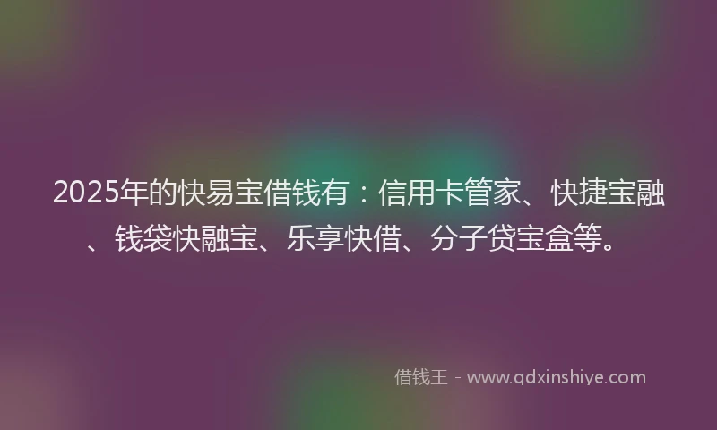 2025年的快易宝借钱有：信用卡管家、快捷宝融、钱袋快融宝、乐享快借、分子贷宝盒等。