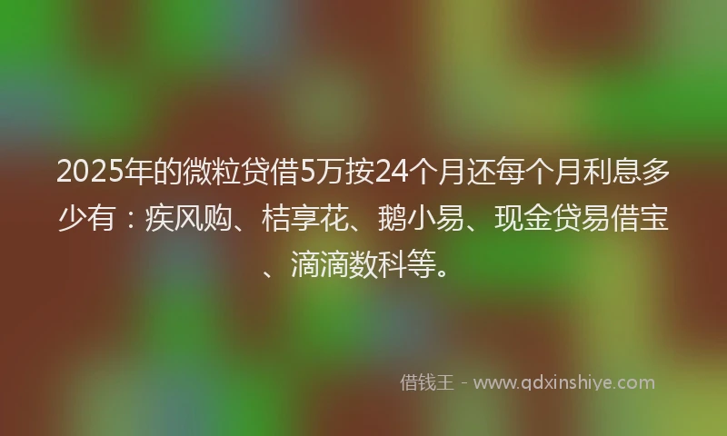 2025年的微粒贷借5万按24个月还每个月利息多少有：疾风购、桔享花、鹅小易、现金贷易借宝、滴滴数科等。