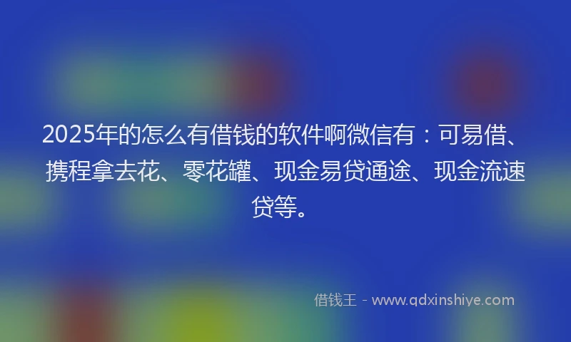 2025年的怎么有借钱的软件啊微信有：可易借、携程拿去花、零花罐、现金易贷通途、现金流速贷等。