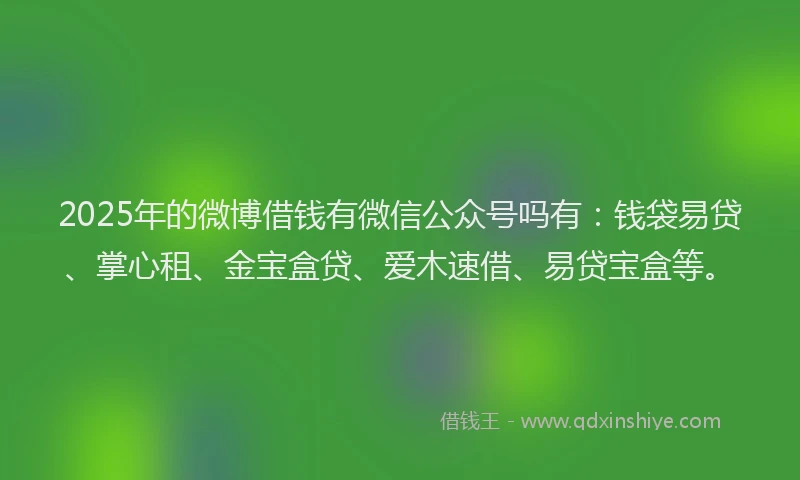 2025年的微博借钱有微信公众号吗有：钱袋易贷、掌心租、金宝盒贷、爱木速借、易贷宝盒等。