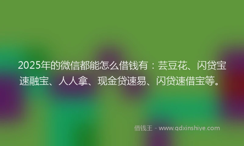 2025年的微信都能怎么借钱有：芸豆花、闪贷宝速融宝、人人拿、现金贷速易、闪贷速借宝等。