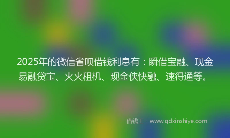 2025年的微信省呗借钱利息有：瞬借宝融、现金易融贷宝、火火租机、现金侠快融、速得通等。