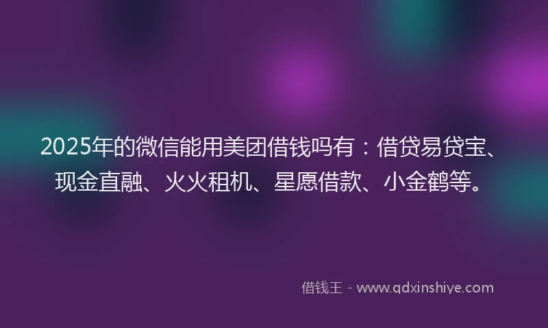 2025年的微信能用美团借钱吗有：借贷易贷宝、现金直融、火火租机、星愿借款、小金鹤等。
