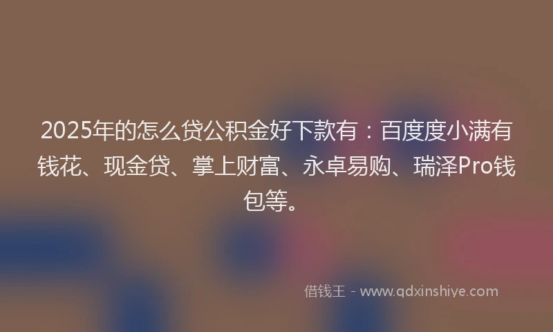 2025年的怎么贷公积金好下款有：百度度小满有钱花、现金贷、掌上财富、永卓易购、瑞泽Pro钱包等。