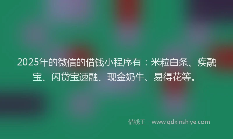 2025年的微信的借钱小程序有：米粒白条、疾融宝、闪贷宝速融、现金奶牛、易得花等。