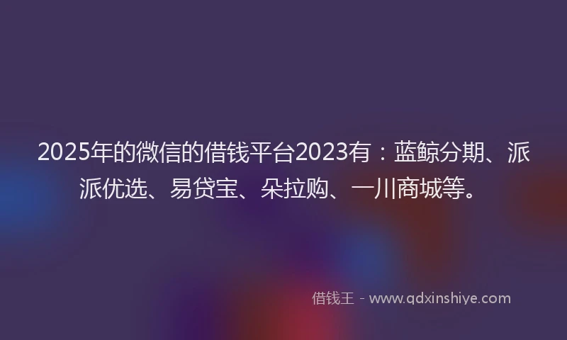 2025年的微信的借钱平台2023有：蓝鲸分期、派派优选、易贷宝、朵拉购、一川商城等。