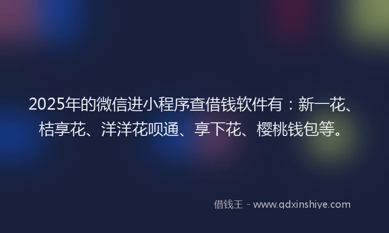 2025年的微信进小程序查借钱软件有：新一花、桔享花、洋洋花呗通、享下花、樱桃钱包等。