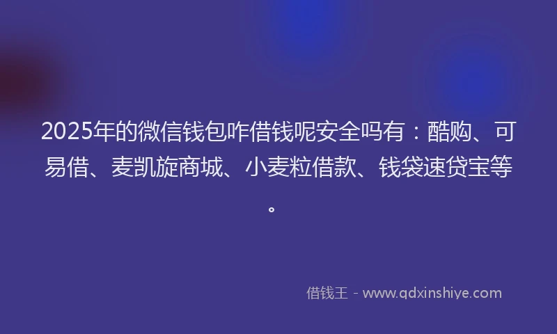 2025年的微信钱包咋借钱呢安全吗有：酷购、可易借、麦凯旋商城、小麦粒借款、钱袋速贷宝等。