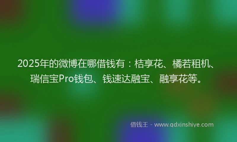 2025年的微博在哪借钱有：桔享花、橘若租机、瑞信宝Pro钱包、钱速达融宝、融享花等。