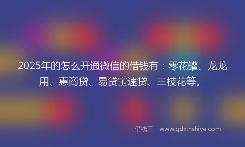 2025年的怎么开通微信的借钱有：零花罐、龙龙用、惠商贷、易贷宝速贷、三枝花等。