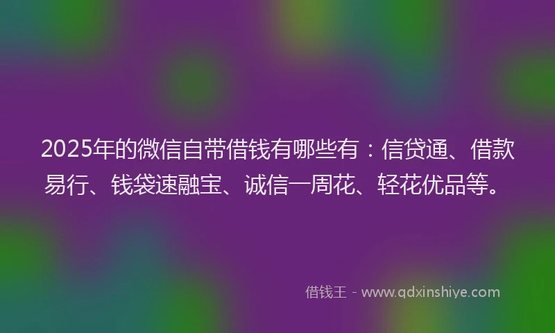 2025年的微信自带借钱有哪些有：信贷通、借款易行、钱袋速融宝、诚信一周花、轻花优品等。