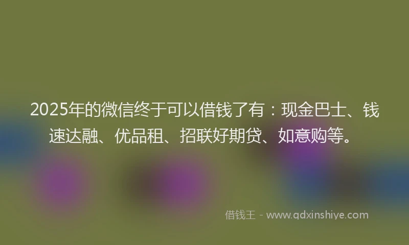 2025年的微信终于可以借钱了有：现金巴士、钱速达融、优品租、招联好期贷、如意购等。