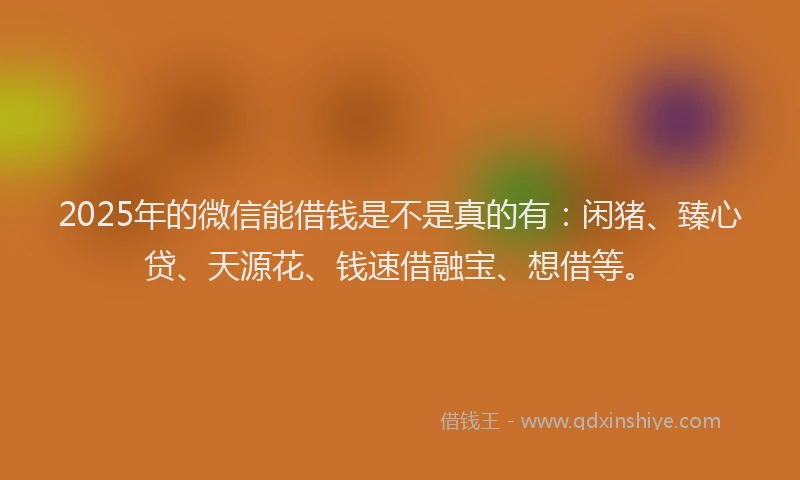 2025年的微信能借钱是不是真的有：闲猪、臻心贷、天源花、钱速借融宝、想借等。