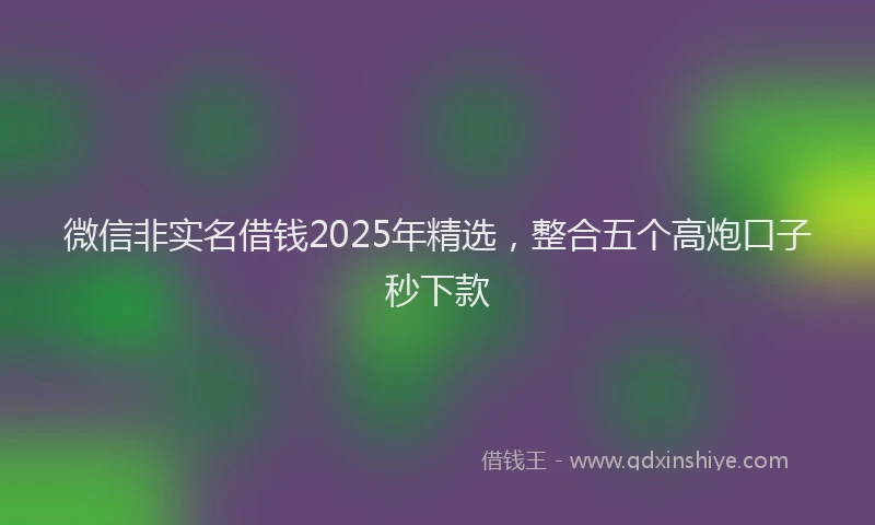微信非实名借钱2025年精选，整合五个高炮口子秒下款