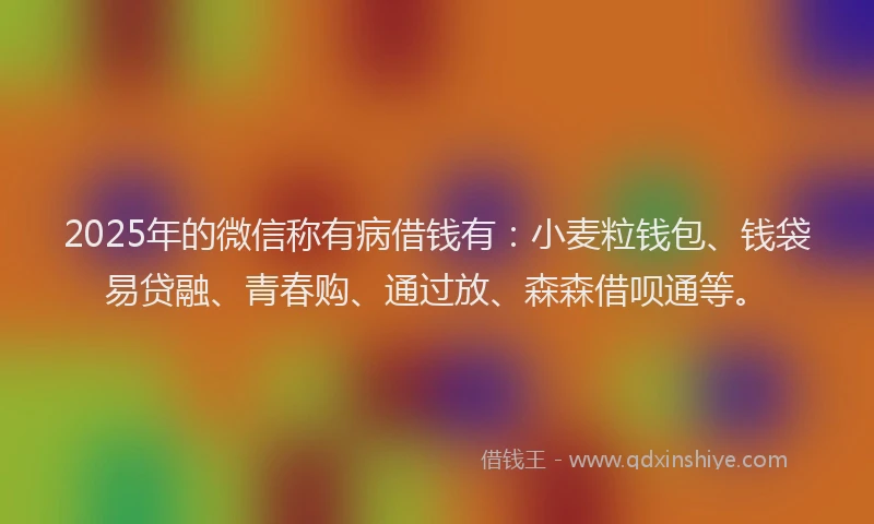 2025年的微信称有病借钱有：小麦粒钱包、钱袋易贷融、青春购、通过放、森森借呗通等。