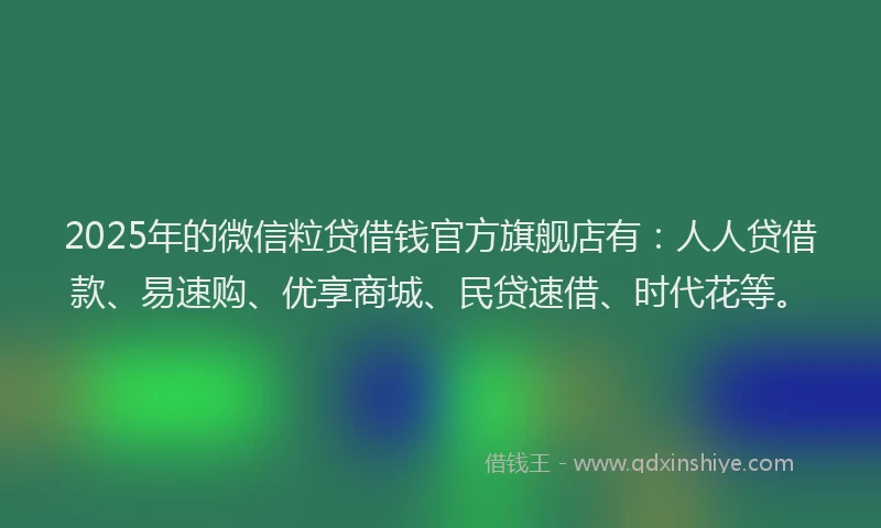 2025年的微信粒贷借钱官方旗舰店有：人人贷借款、易速购、优享商城、民贷速借、时代花等。